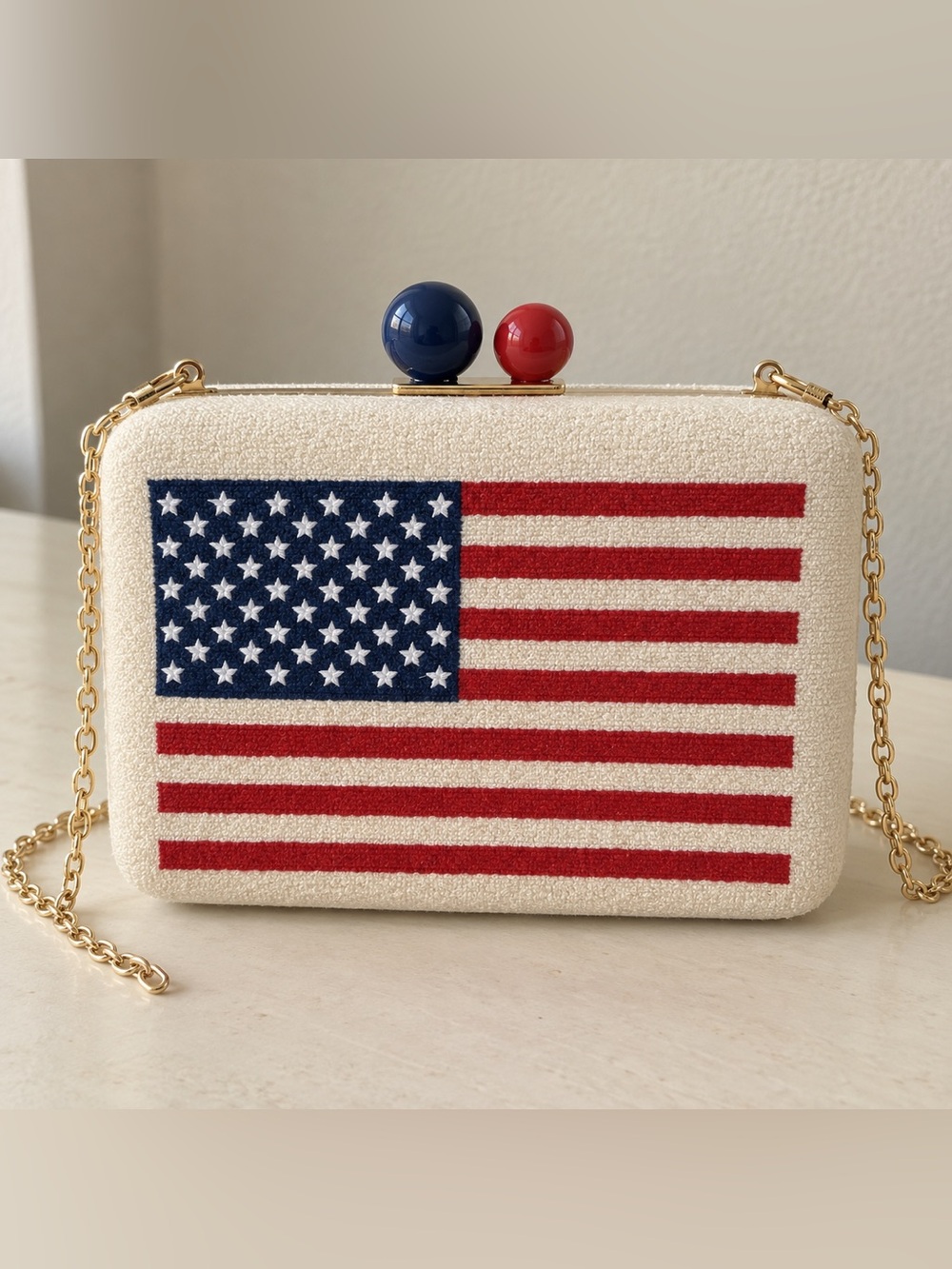 Shiraleah Cream Beaded Clutch with Red and Blue Accent